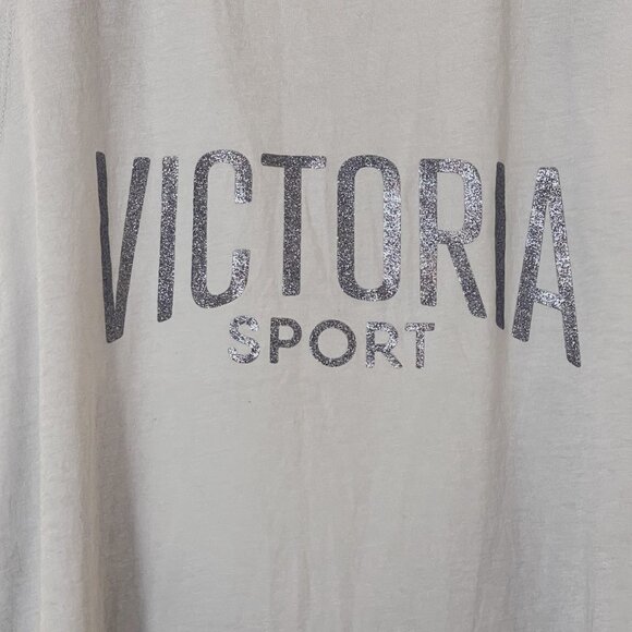 New Victoria's Secret Victoria Sport Tank Top Large Gray Glitter Logo Open Back - Picture 2 of 6